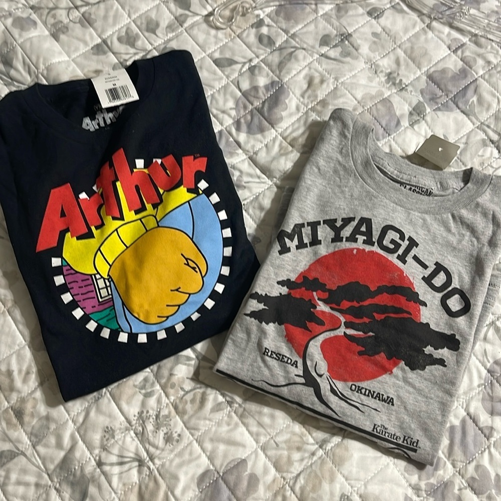 NWT two kid’s graphic tshirts M - Arthur & Karate Kid